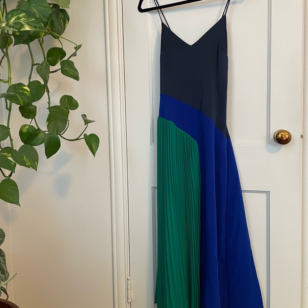 Cushnie Color Block Maxi Dress in Black, Blue, and Green
